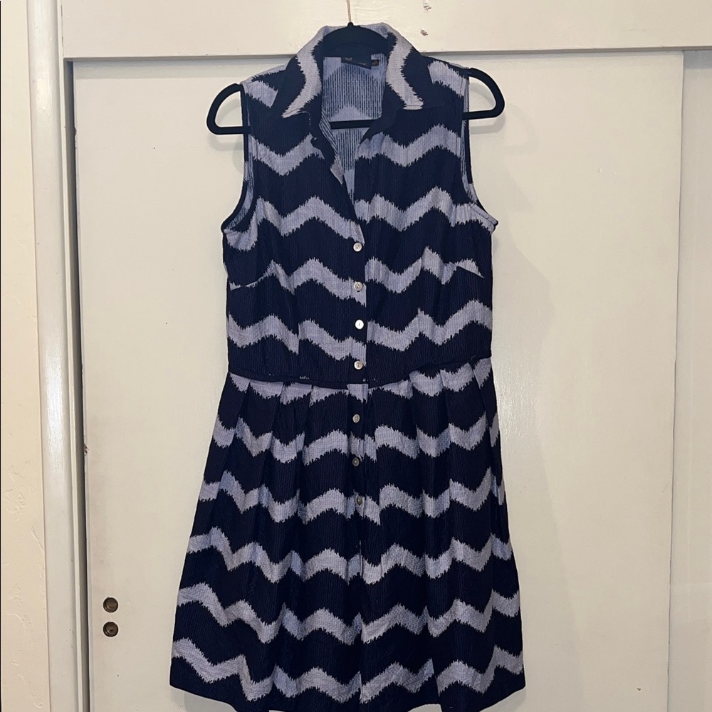 Just...Taylor Navy and Light Blue Chevron Sleeveless Shirt Dress Size 12